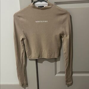 White Fox Boutique Beige Long Sleeve Crop Top